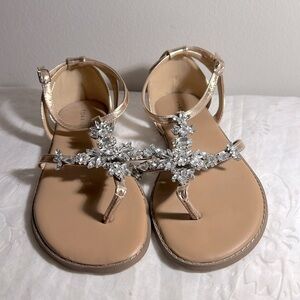Torrid Embellished Pink Gold T-Strap Sandals Womens Size 10 Wide